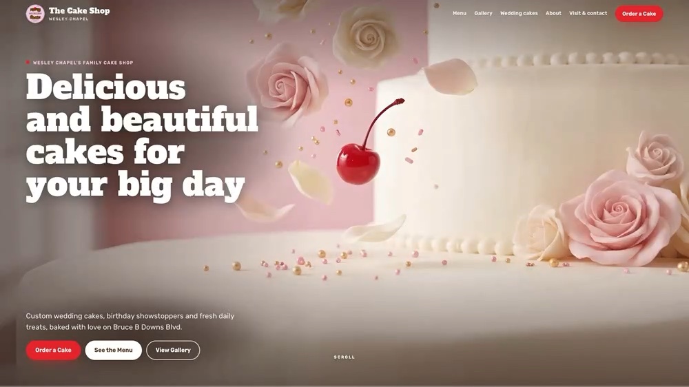Home page of The Cake Shop demo site