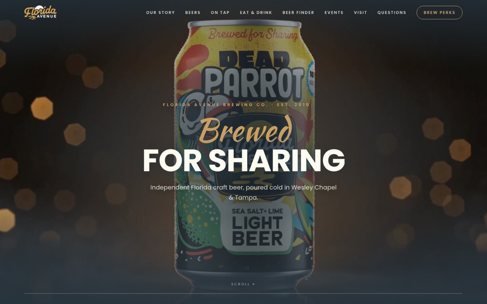 Home page of the Florida Avenue Brewing Co. demo site