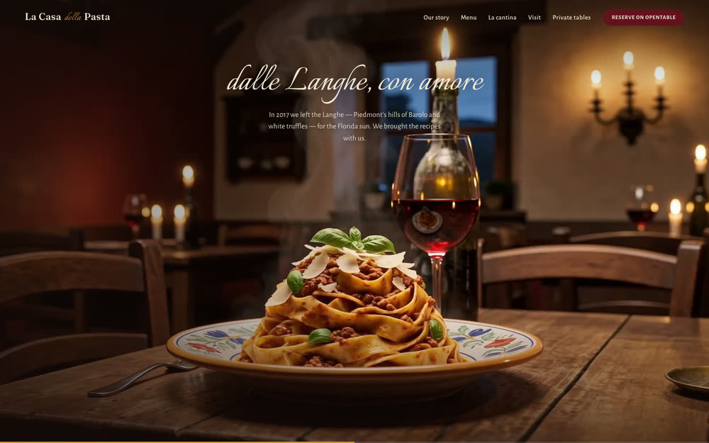 Home page of the La Casa della Pasta demo site