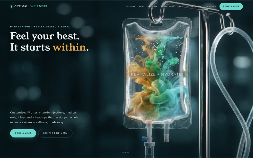 Home page of the Optimal Wellness demo site